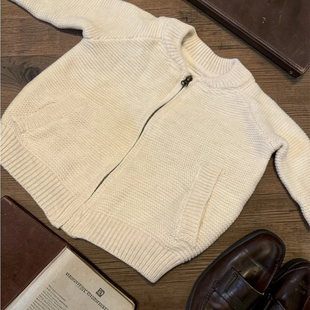Gymboree Cream Zip-Up Knit Cardigan